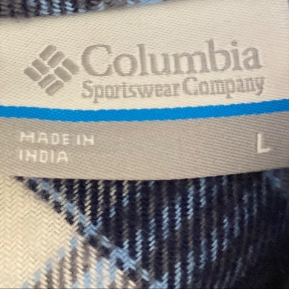 Columbia Flannel Hoodie Blue Plaid Button Up Size Large - Picture 7 of 10